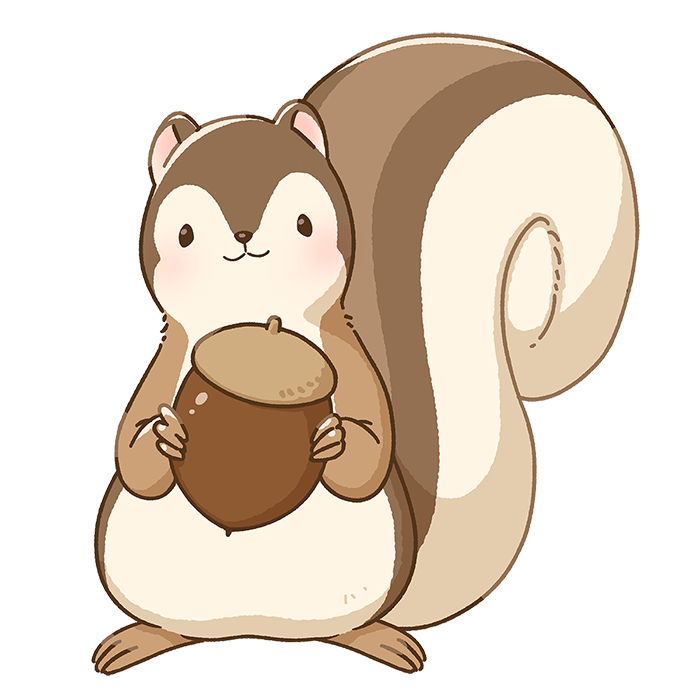 どんぐりを持つリス