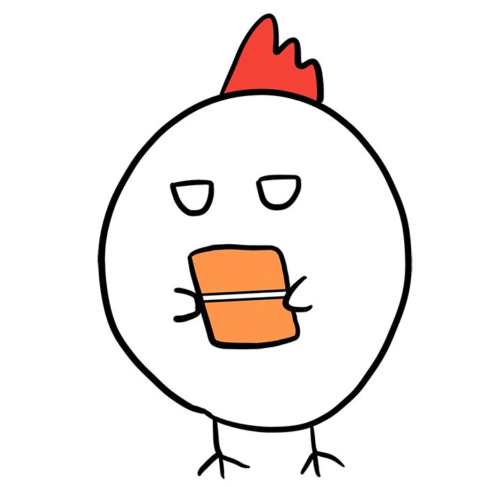 通帳を見つめて残高を確認するにわとり