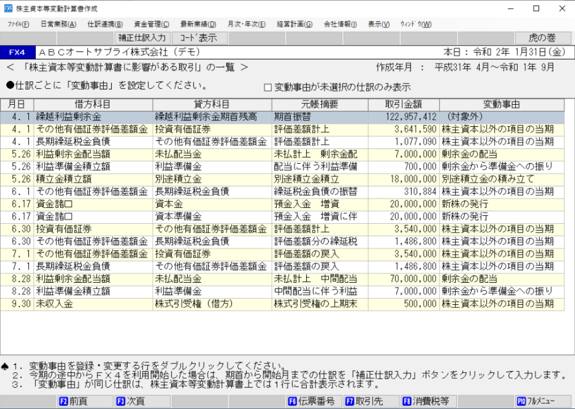 「株主資本等変動計算書作成」画面