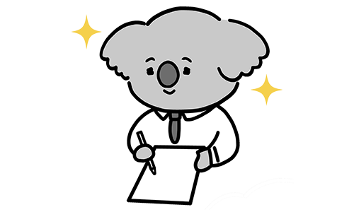 書類のデータをチェックするコアラ