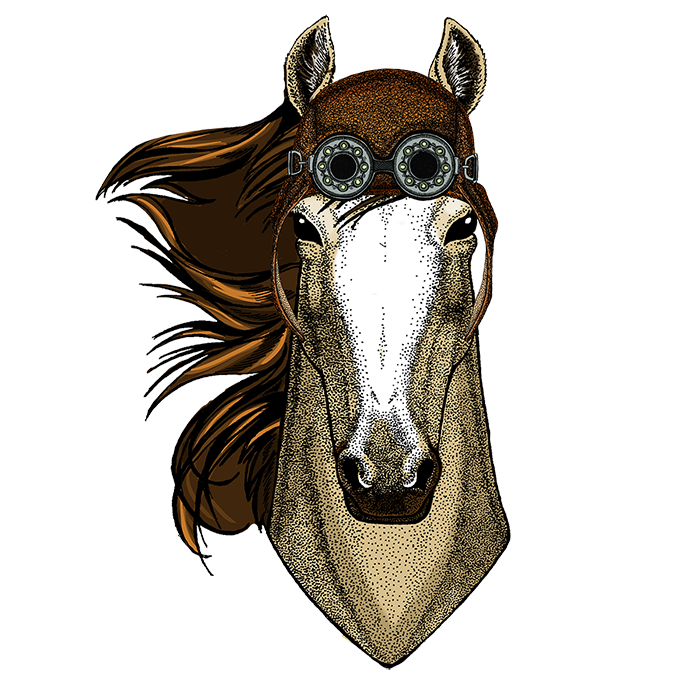 ゴーグルを付けたウマ