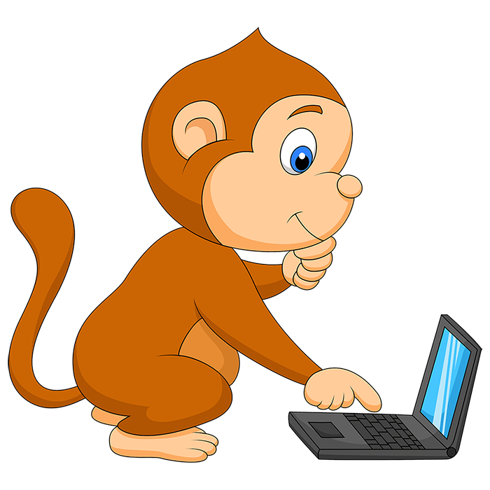 パソコンに触るサル