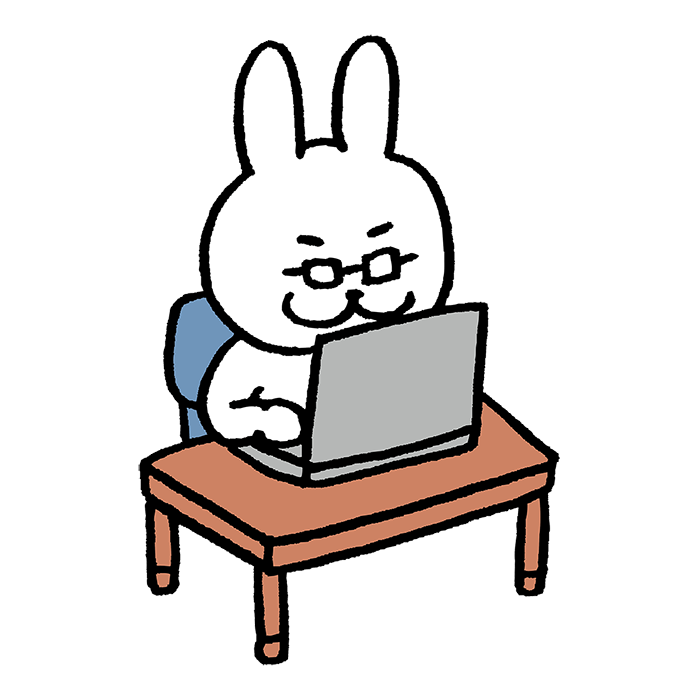 PC操作するメガネをかけたウサギ
